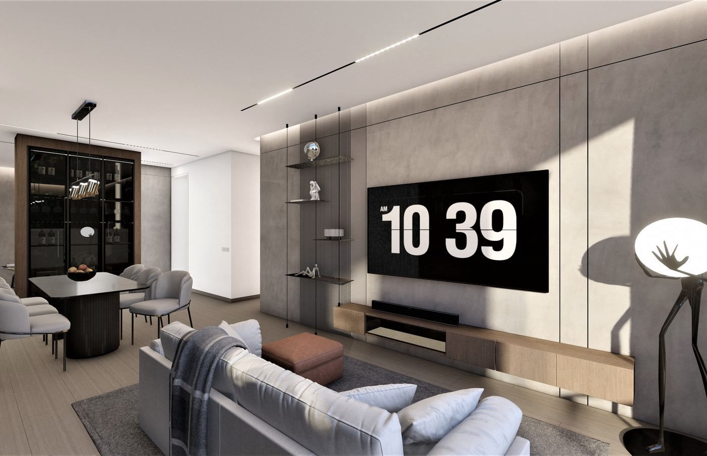 Apartamento E33 — sala con TV y mueble bajo