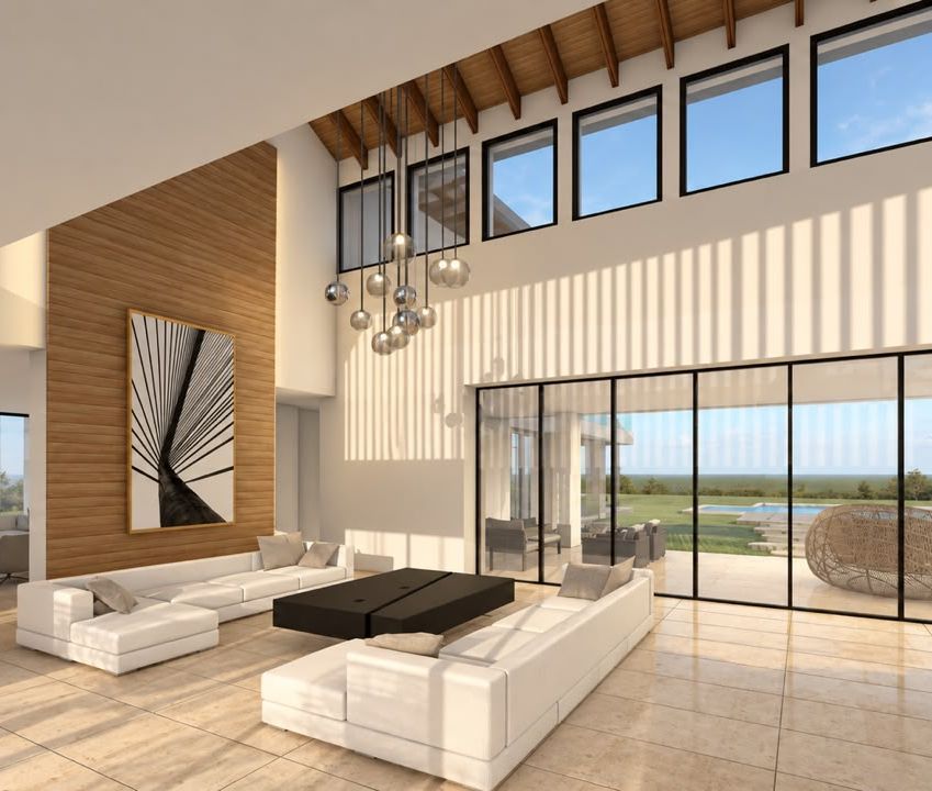 Casa RD — sala con vista a la piscina