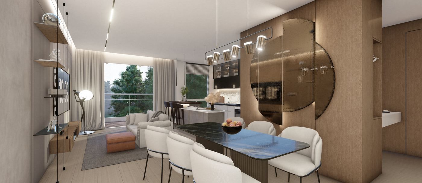 Apartamento E33 — comedor y cocina integrada