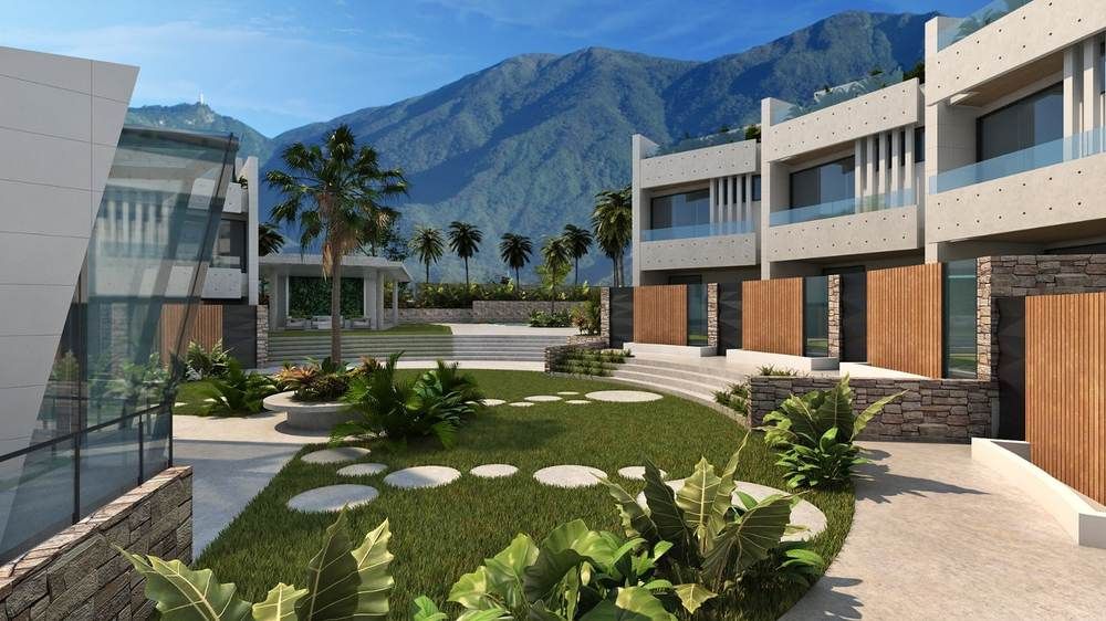 Residencias Q — plaza central y jardines